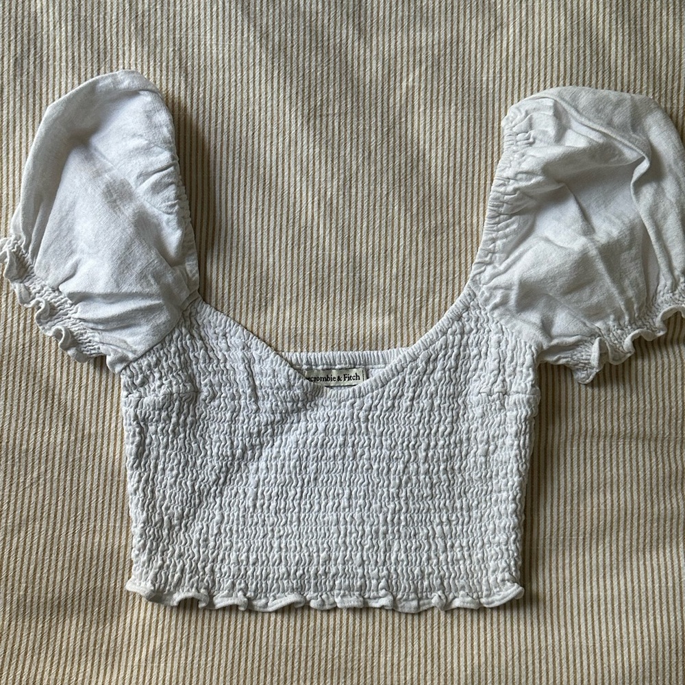 Abercrombie & Fitch White Smocked Crop Top